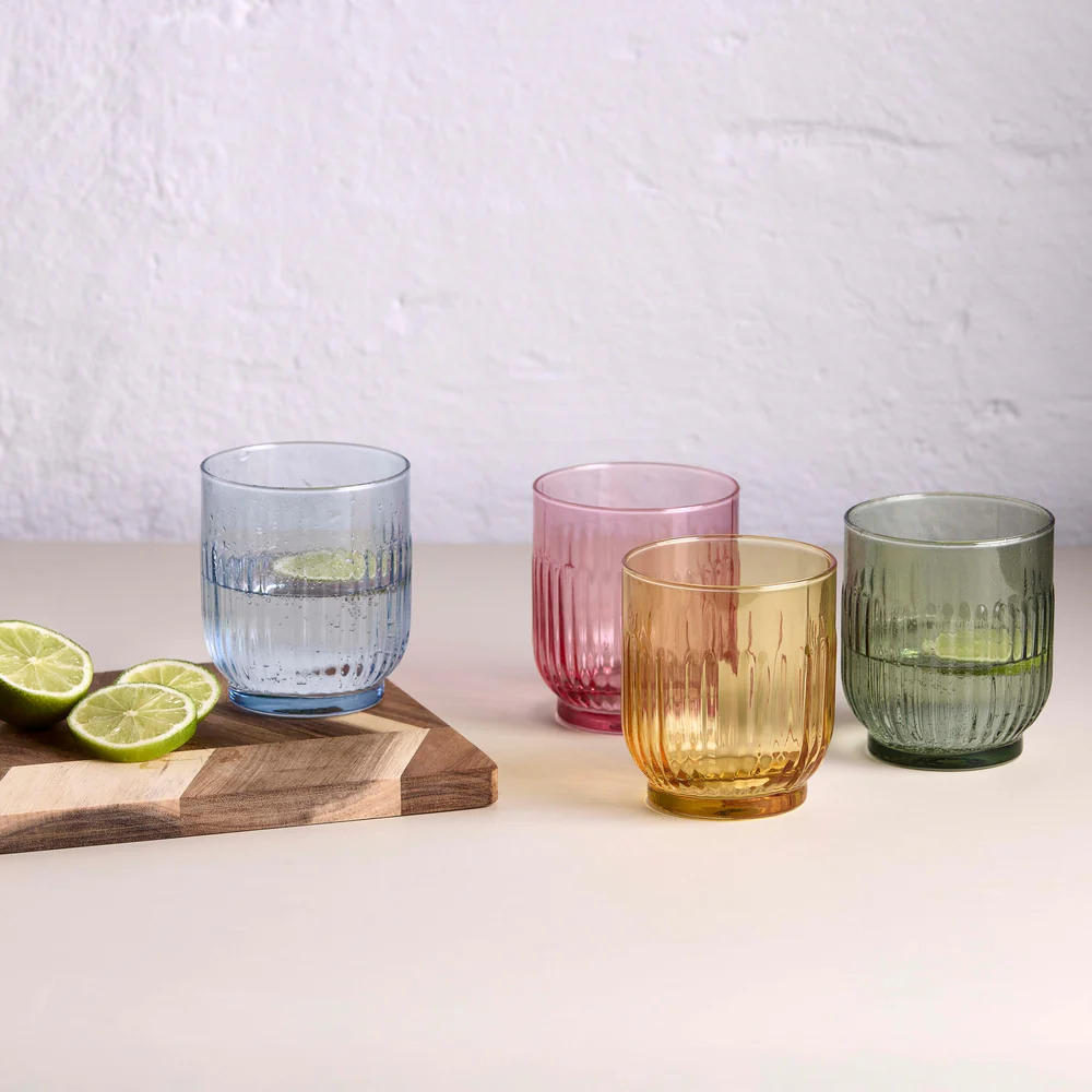 Drikkeglas - farvede  4 stk mix pack (amber, red, light blue, green) 33 cl