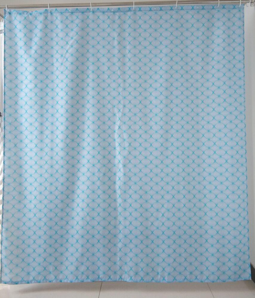 Badeforhæng med blåt geometrisk mønster 180x200 cm