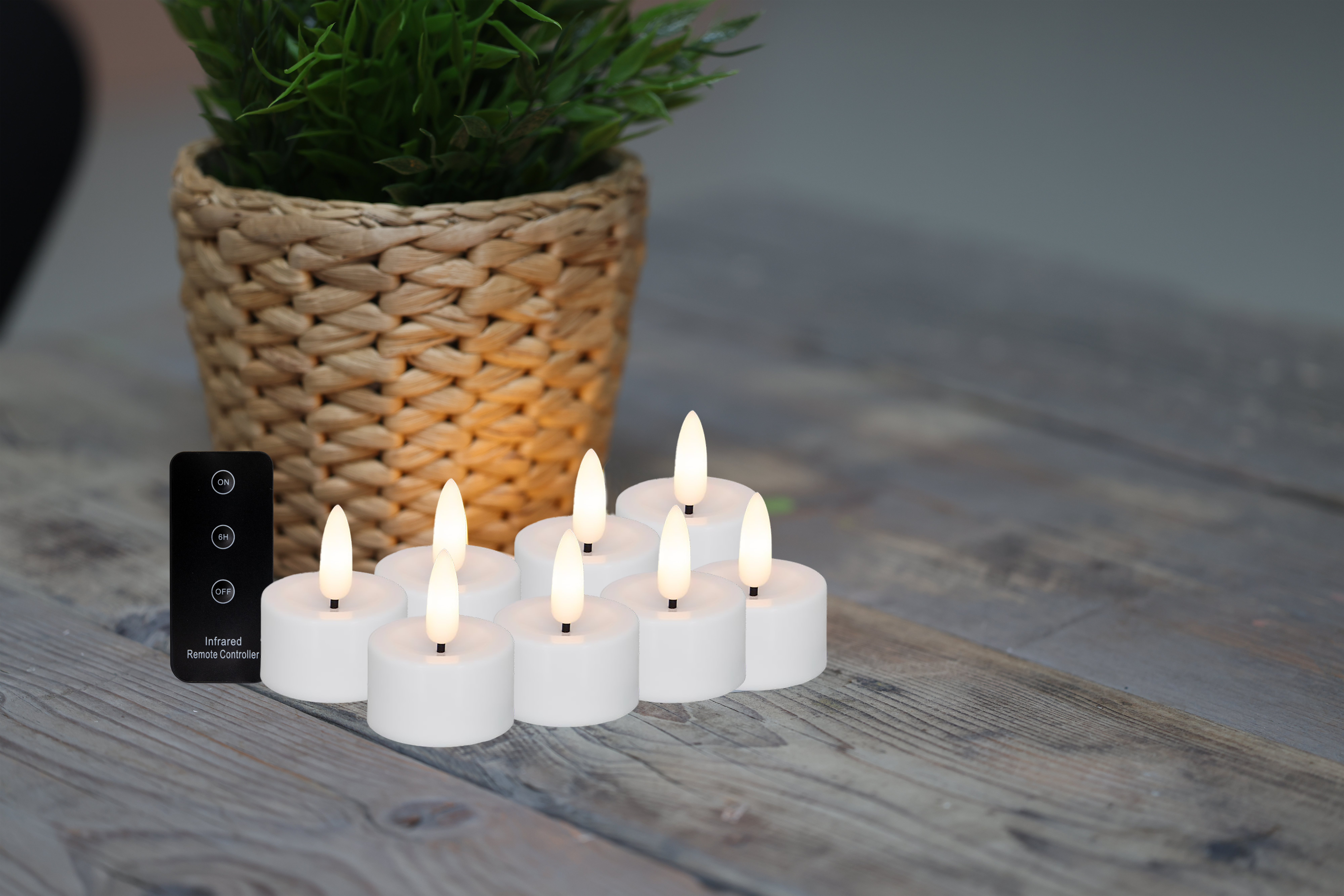 Skandi LED Fyrfadslys I plast - 8 Pak med fjernbetjening