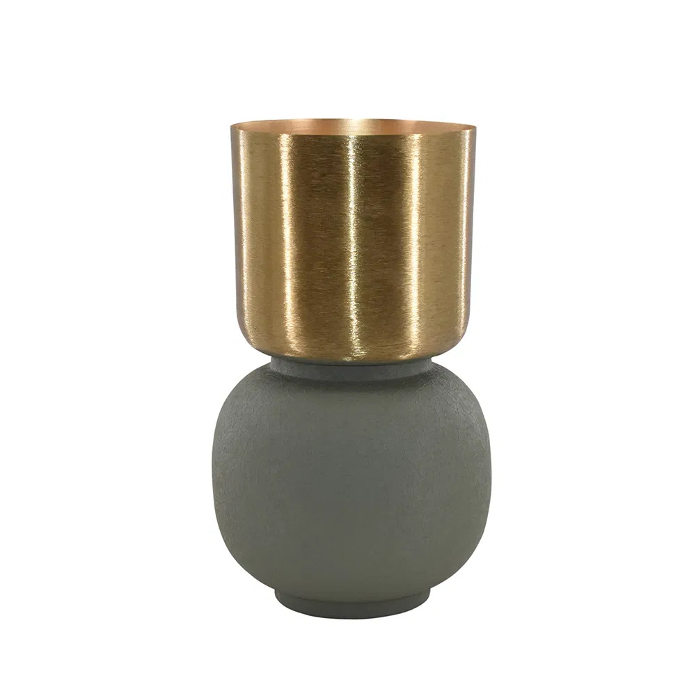 Potte, metal på grøn fod, stor Potte, metal på grøn fod, stor