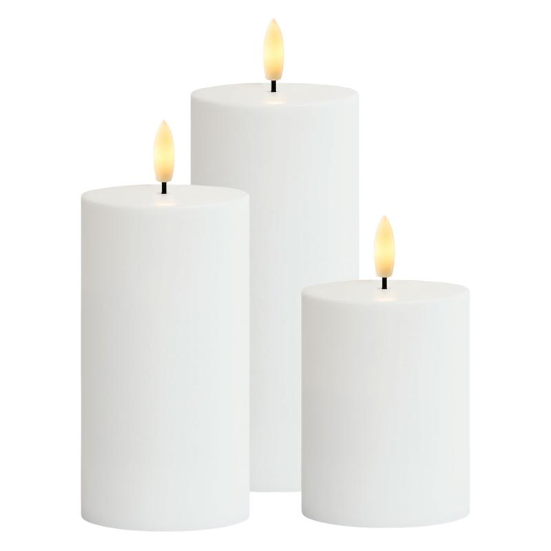 Sille Solar 3 stk. sæt,Ø7,5xH10/15/20cm, Hvid, Ø7,5xH10/15/20cm