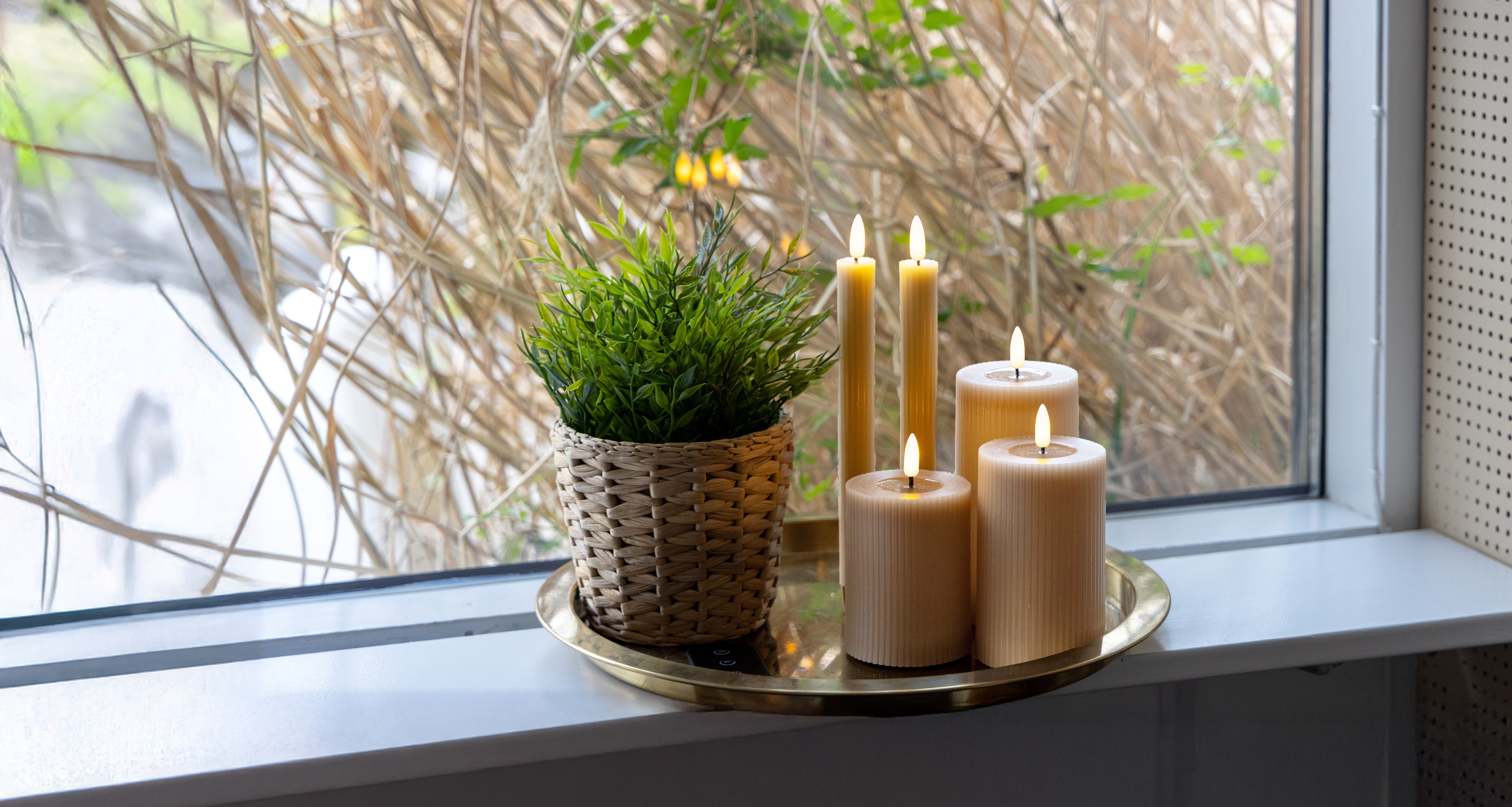 Skandi LED lys Rillet Sæt - 6 Dele - Sand, inklusiv fjernbetjening