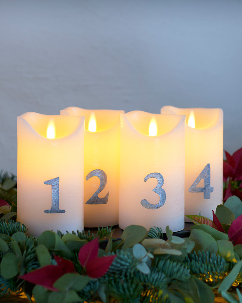Sara Advent lys, sæt á 4 stk., hvid/sølv